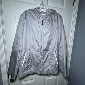 Danskin Now Women's Hooded Zip Up Windbreaker Jacket Soft Silver SZ Large NWOT
